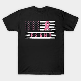 Breast Cancer Awareness American Flag Distressed T-Shirt